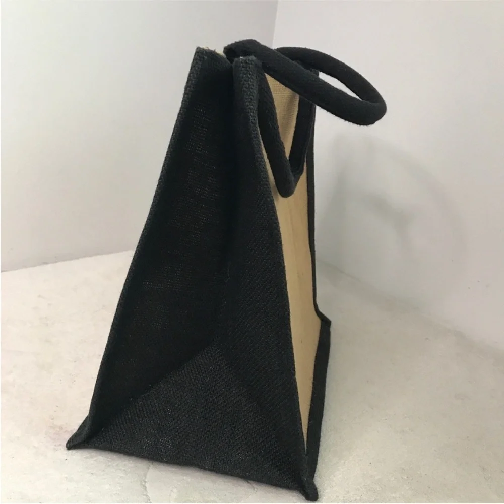 BASIL HAYDENS BURLAP BEIGE AND BLACK SMALL TOTE BAG